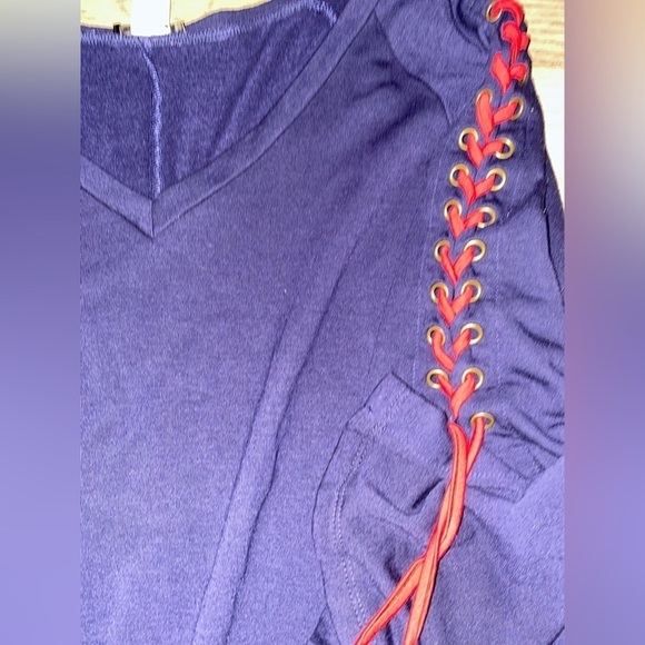 Venus Lace Up Mini Dress Nautical Vacation Boho‎ Fit & Flare Bell Sleeve Women L - Picture 7 of 7